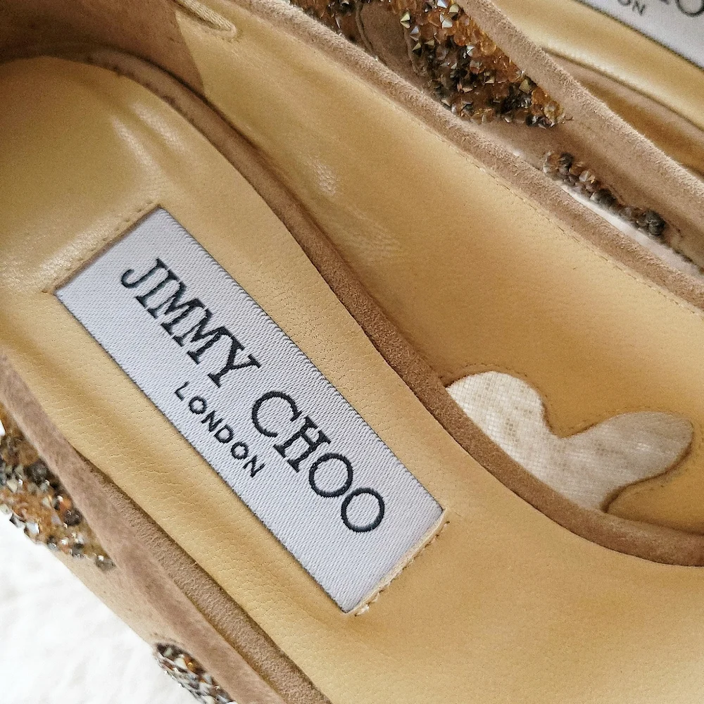 Jimmy Choo Karmel 120 Nude Suede Crystal Wedding Occasion Pointy Toe Mesh Pump - Picture 11 of 16